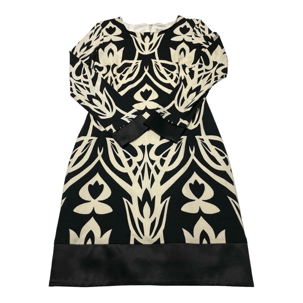 Cache Black Ivory Print Shift Midi Dress Long Sleeve Size 6 - Picture 4 of 12